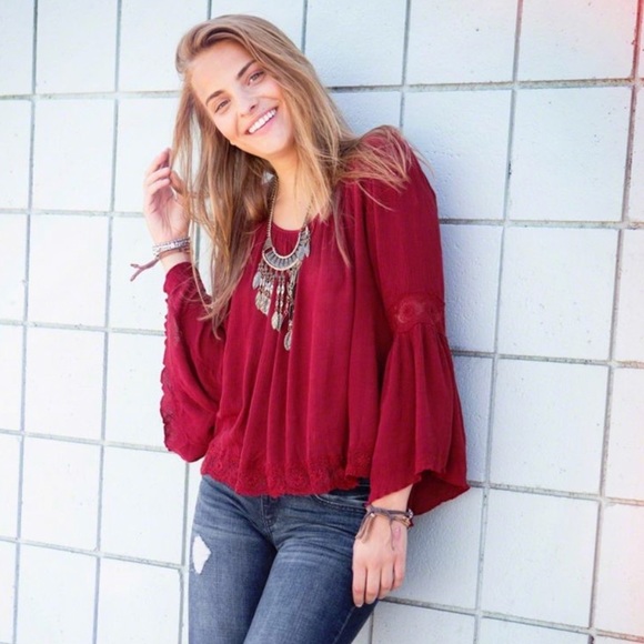 Hollister Lace Panel Peasant Blouse - Picture 1 of 5